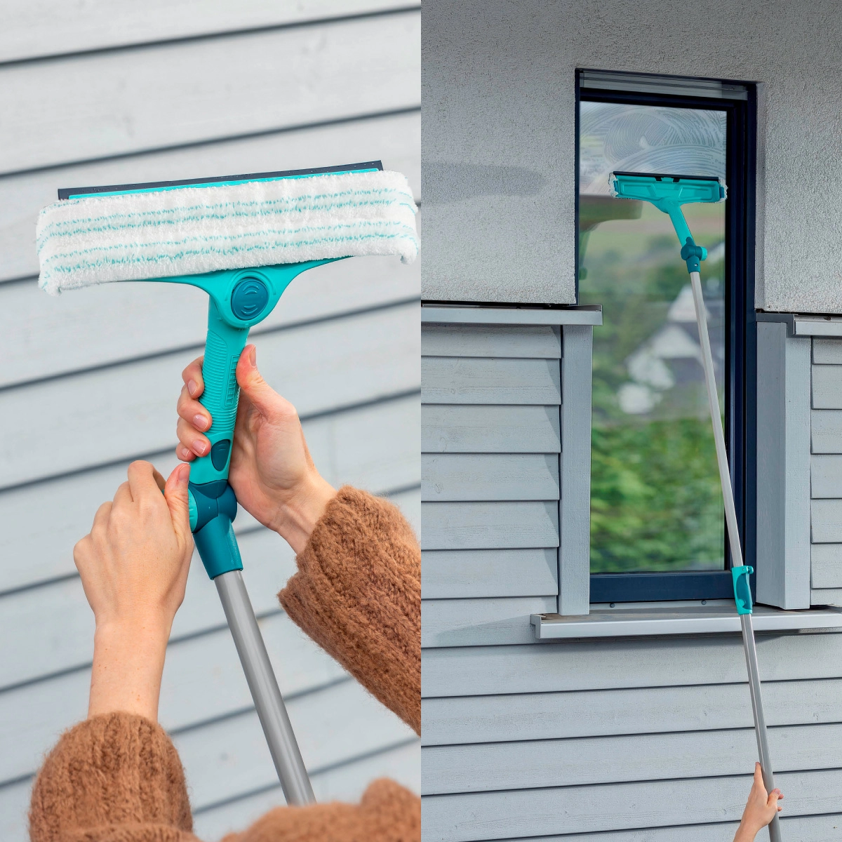 4 Щетка Leifheit W&F Cleaner L для мытья окон с губкой и телескопической ручкой, 130-210см фото 5